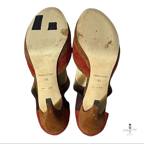 BARNEYS New York Suede Leather Colorblock Lace Up Peep Toe Heels Pumps 8.5 - Picture 16 of 16